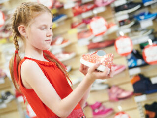 Mädchen kauft Schuhe
